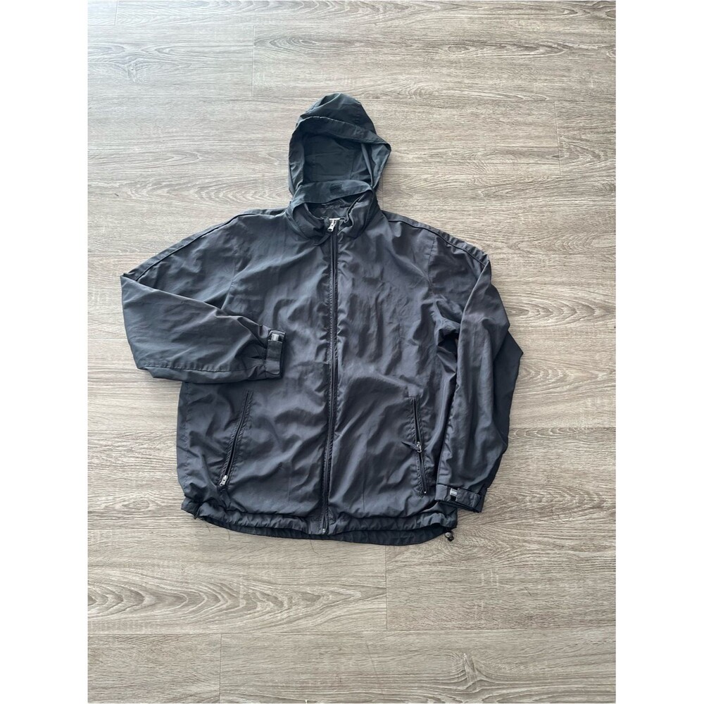 Y2K Giordano Windbreaker Jacket Mens M Black Nylon Hooded Full Zip Mesh Lined
